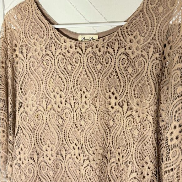Brittany Black Beige Dolman Sleeve Lace Crochet Knit Blouse Size XL - Picture 5 of 10
